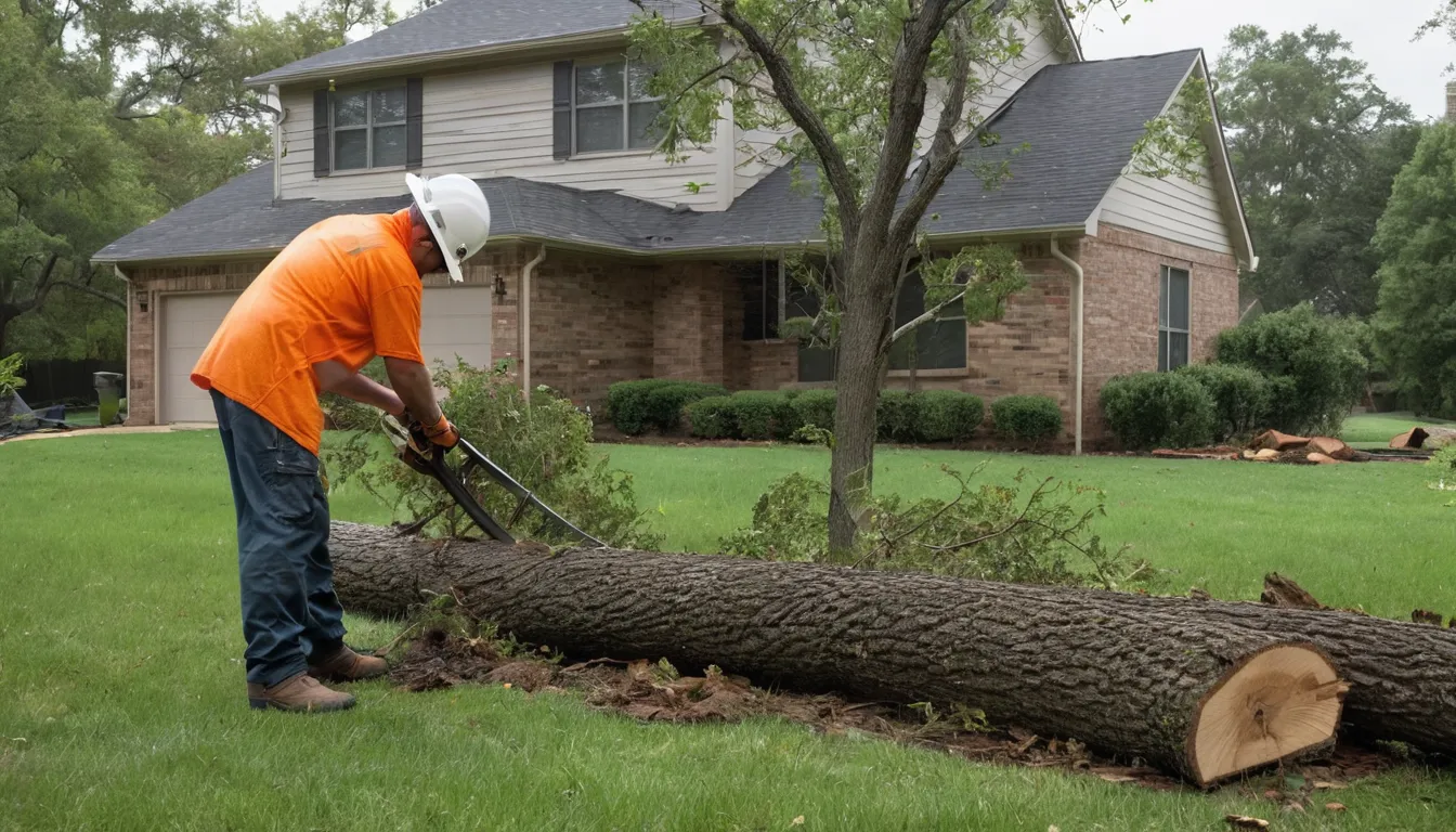 A local provider cutting a storm-fallen tree safely in a San Antonio yard